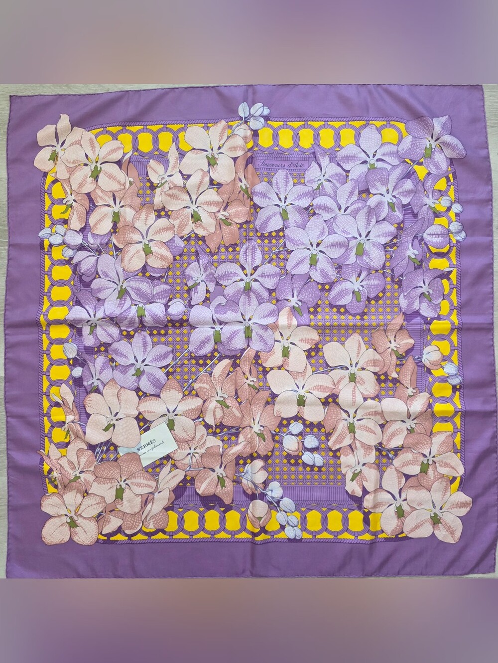 Hermès Lavender & Yellow Floral Silk Scarf